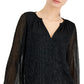 Alfani Women's Metallic Peasant Top Black Size 44