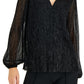 Alfani Women's Metallic Peasant Top Black Size 44