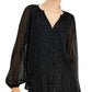 Alfani Women's Metallic Peasant Top Black Size 44