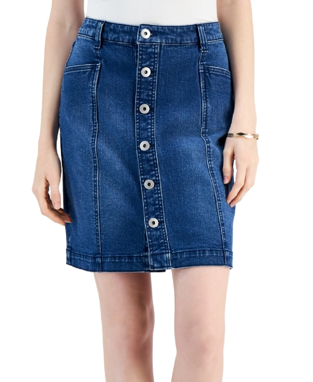 Style & Co Women's Button Fly Denim Skirt Blue Size 14