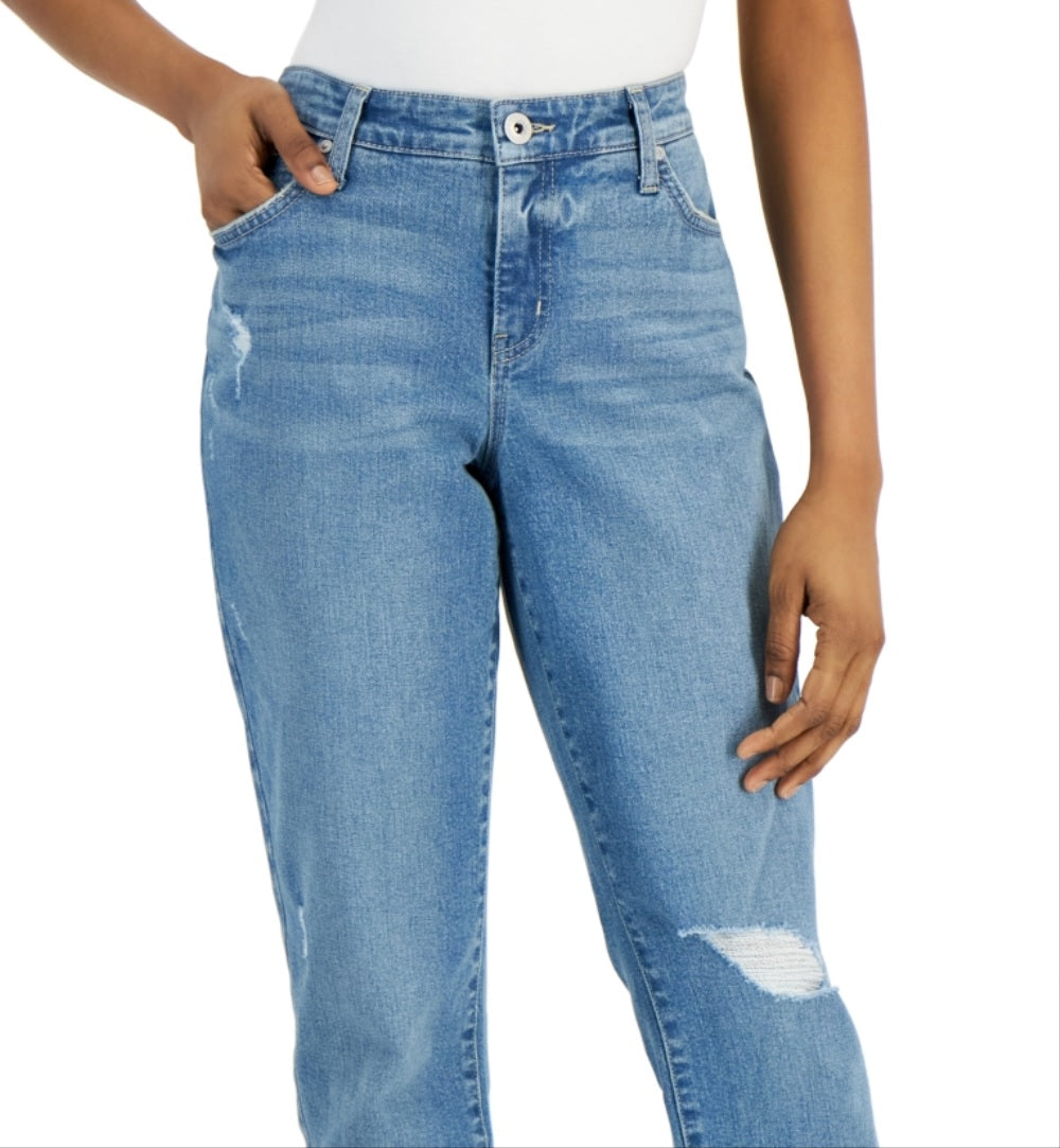 Style & Co Women's Curvy Destructed Girlfriend Jeans Blue Size 6