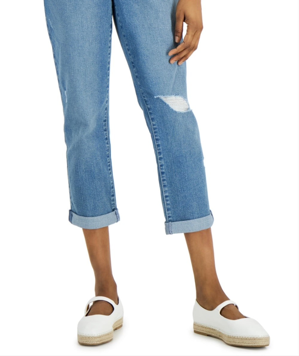 Style & Co Women's Curvy Destructed Girlfriend Jeans Blue Size 6
