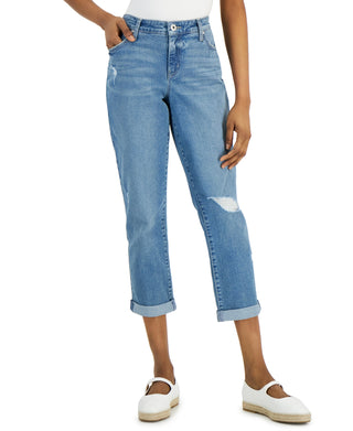 Style & Co Women's Curvy Destructed Girlfriend Jeans Blue Size 6