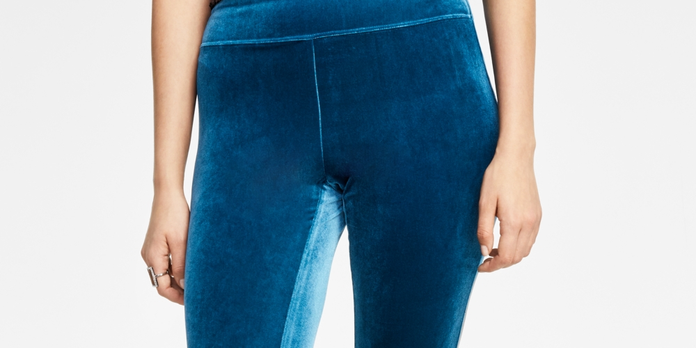 INC International Concepts Women's Velvet Non Seam Skinny Leggings Blue Size TBD