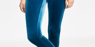 INC International Concepts Women's Velvet Non Seam Skinny Leggings Blue Size TBD