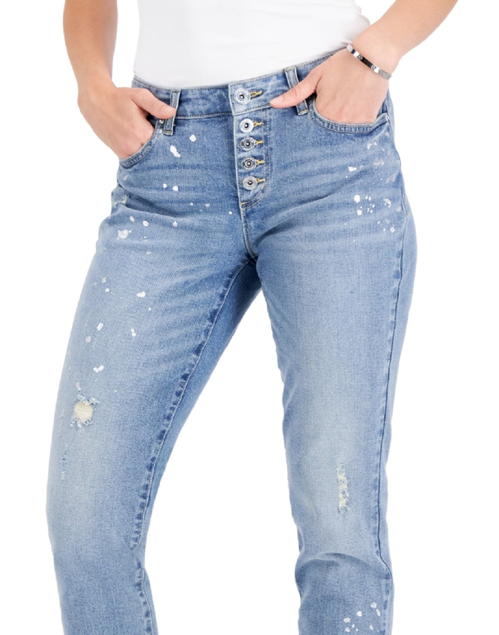 INC International Concepts Women's Paint Splatter Mid Rise Straight Leg Pants Blue Size 4