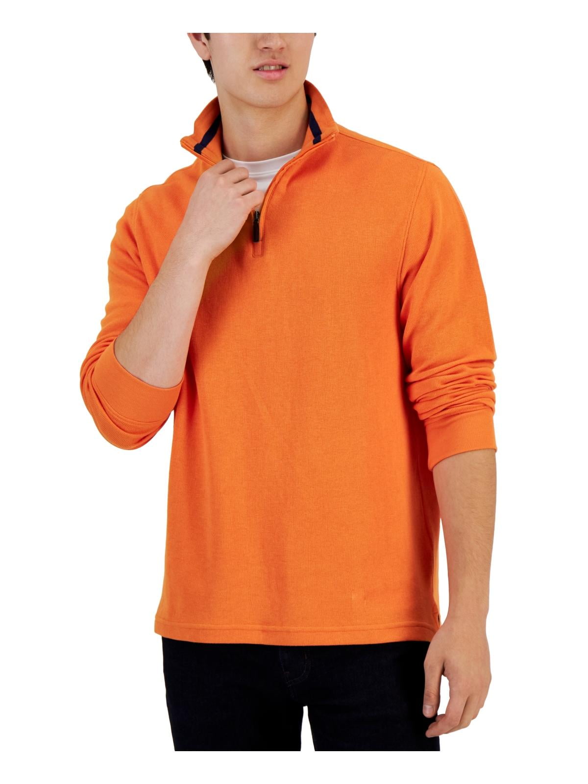Club Room Men's Solid Classic Fit French Rib Quarter Zip Sweater Orange