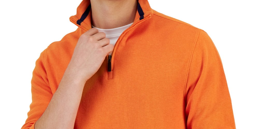 Club Room Men's Solid Classic Fit French Rib Quarter Zip Sweater Orange
