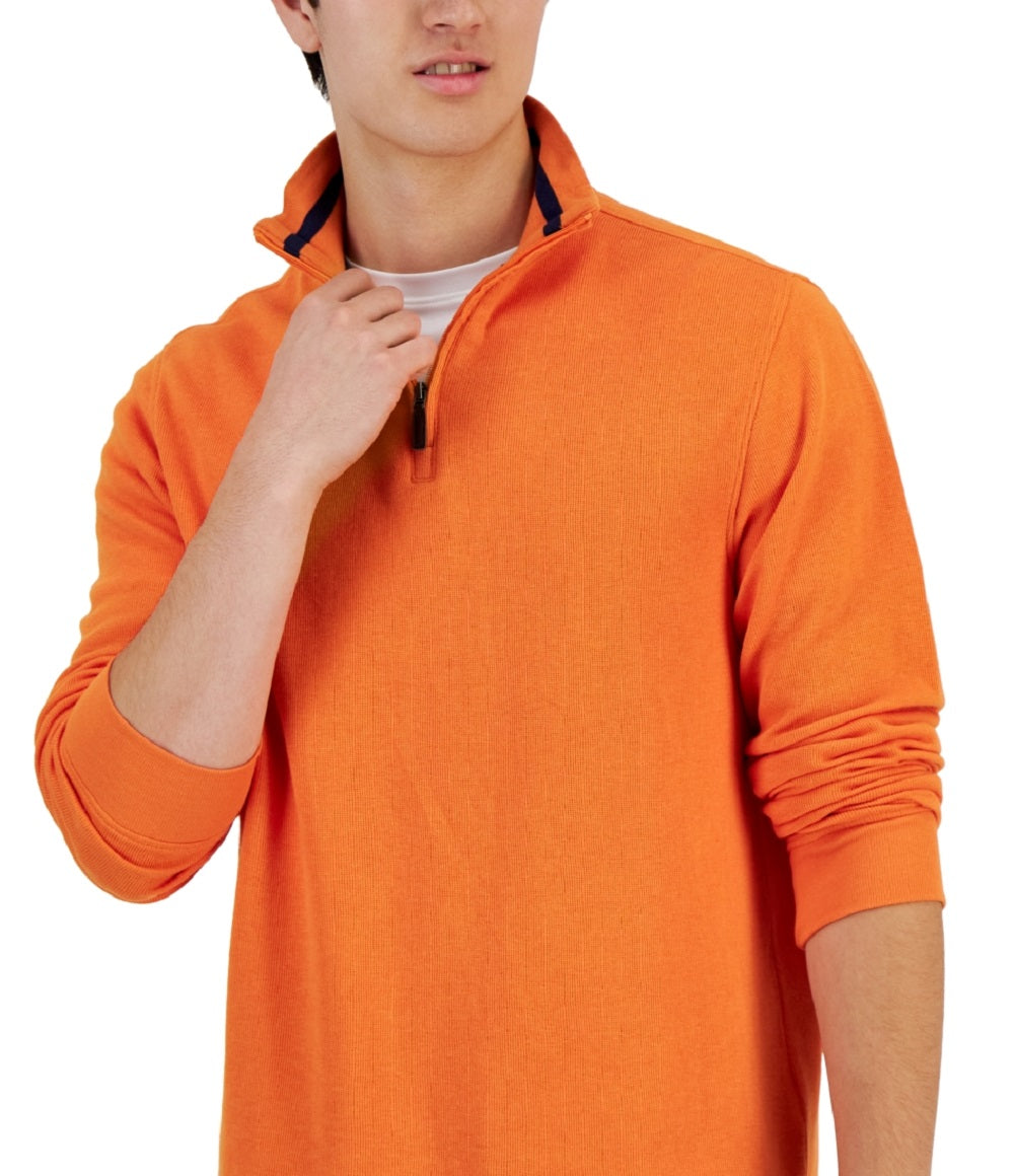 Club Room Men's Solid Classic Fit French Rib Quarter Zip Sweater Orange