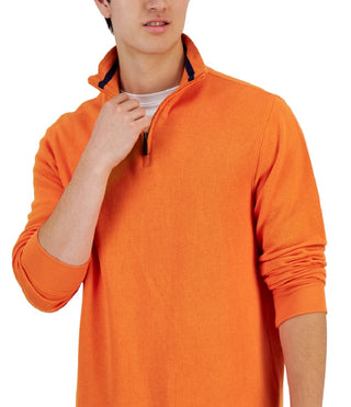 Club Room Men's Solid Classic Fit French Rib Quarter Zip Sweater Orange