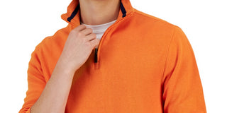 Club Room Men's Solid Classic Fit French Rib Quarter Zip Sweater Orange