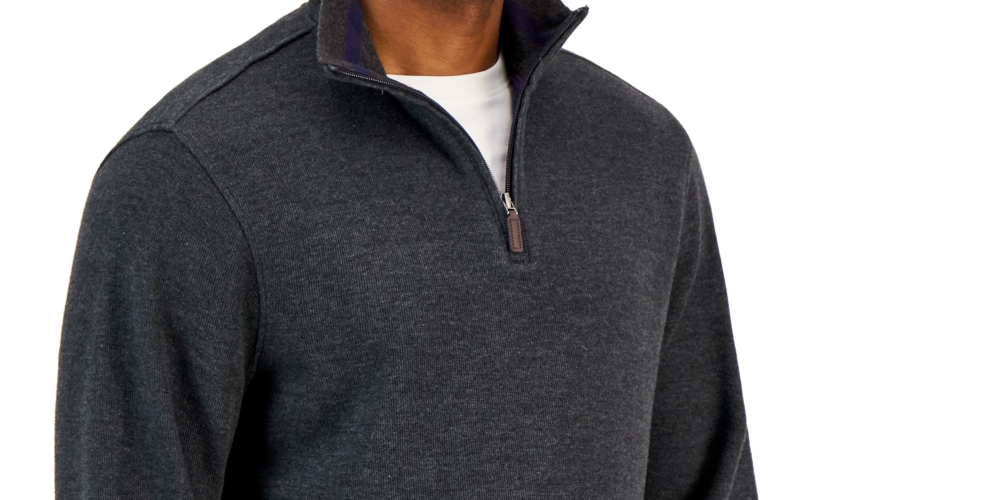 Club Room Men's Solid Classic Fit French Rib Quarter Zip Sweater Gray Size X-Large