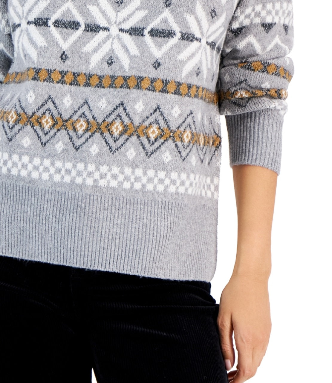Style & Co Women's Fair Isle Pullover Sweater Gray Size Large