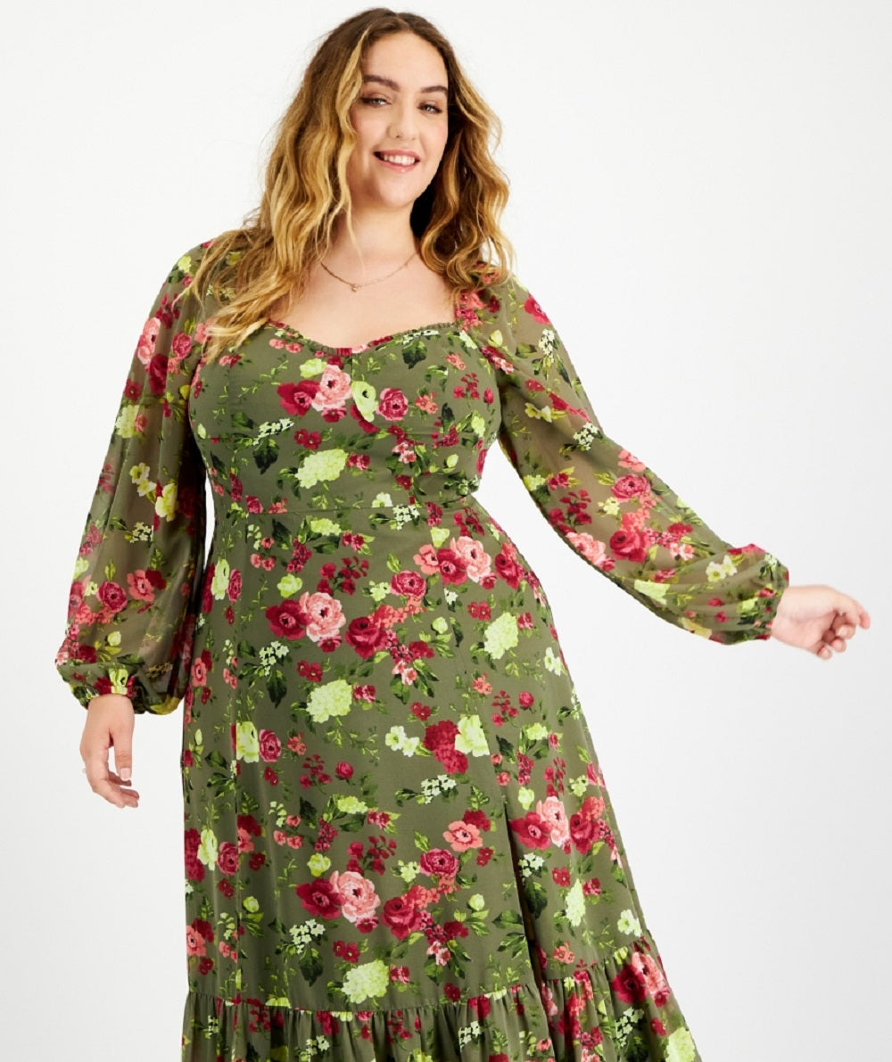 Bar III Women's Plus Printed Bustier Maxi Dress Green Size 3X