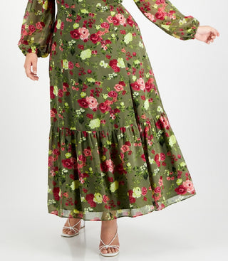 Bar III Women's Plus Printed Bustier Maxi Dress Green Size 3X