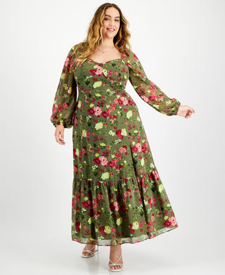 Bar III Women's Plus Printed Bustier Maxi Dress Green Size 3X