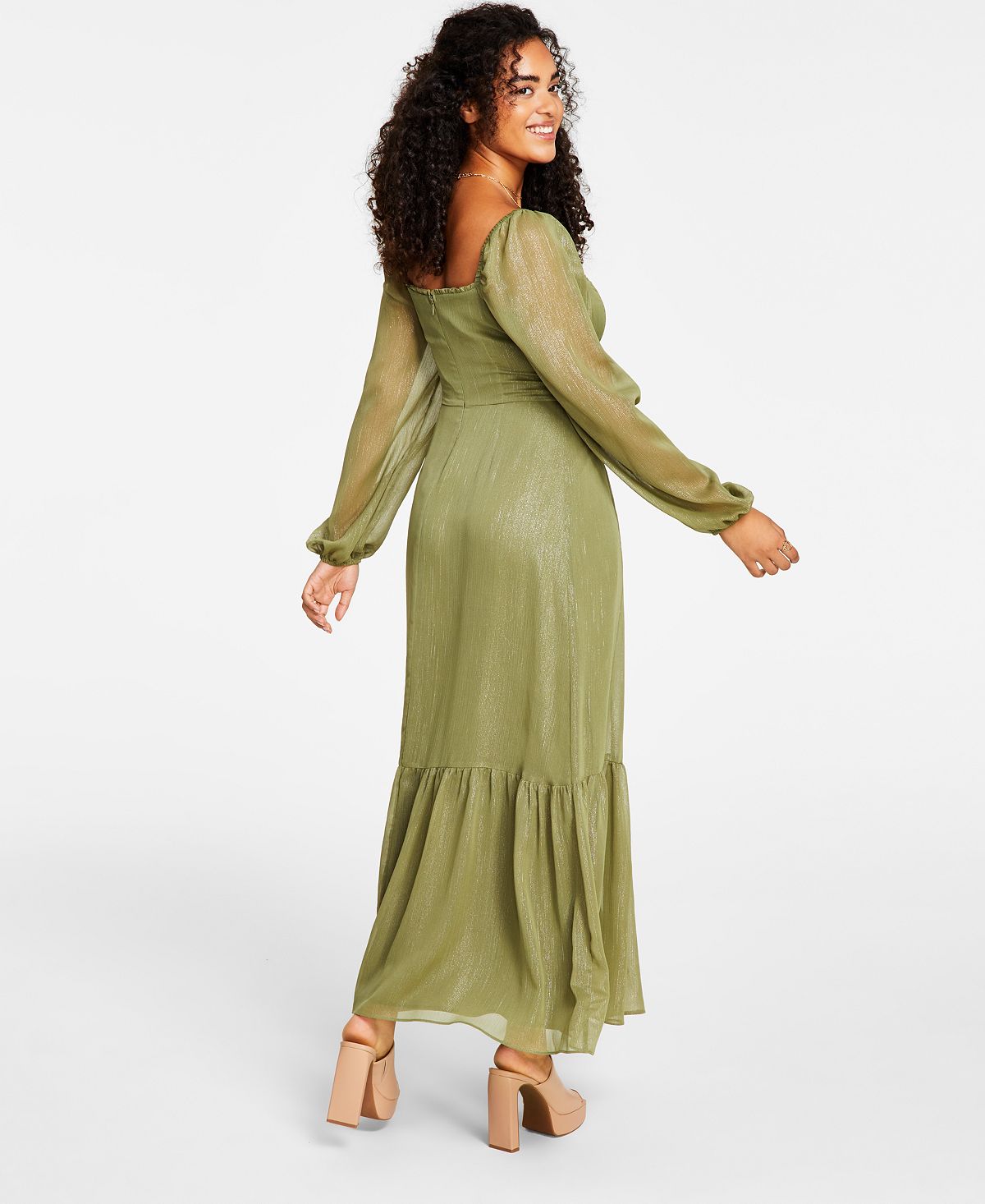 Bar III Women's Bustier Side Slit Ruffled Trim Dress Green Size Medium