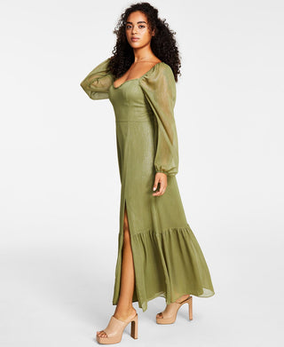 Bar III Women's Bustier Side Slit Ruffled Trim Dress Green Size Medium