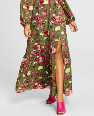 Bar III Women's Printed Bustier Side Slit Maxi Dress Green Size Medium