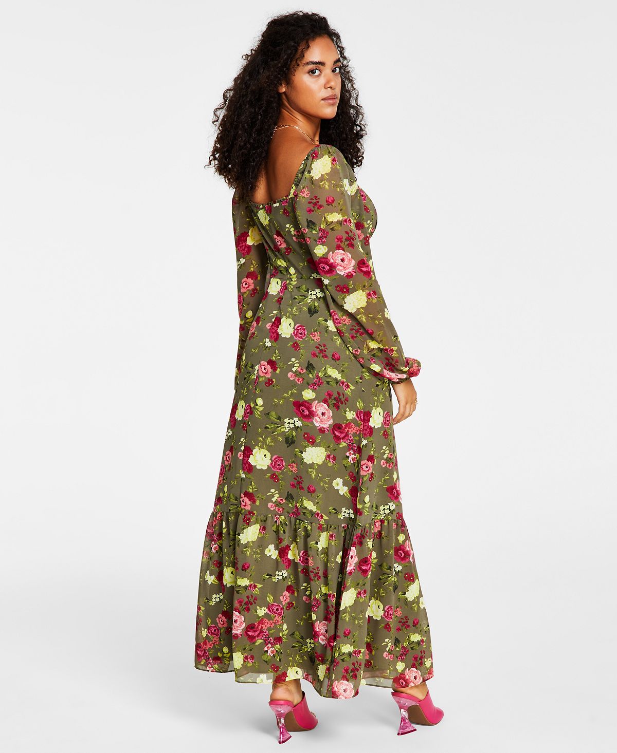 Bar III Women's Printed Bustier Side Slit Maxi Dress Green Size Large