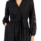 Alfani Women's Jacquard Mesh Sleeve Belted Shirtdress Black Size 4 Petite