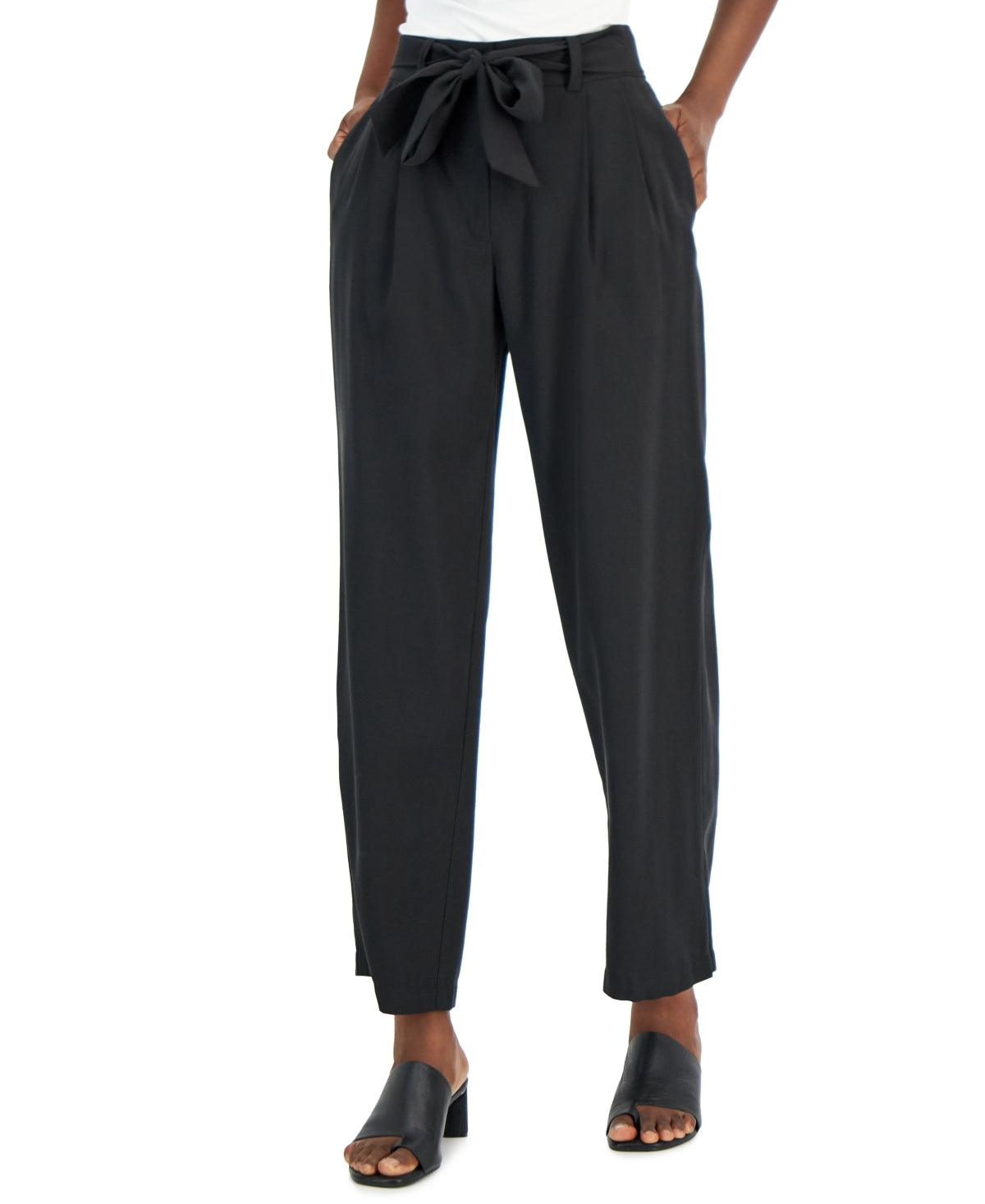 Alfani Women's Tie Belt Trousers Black Size 4