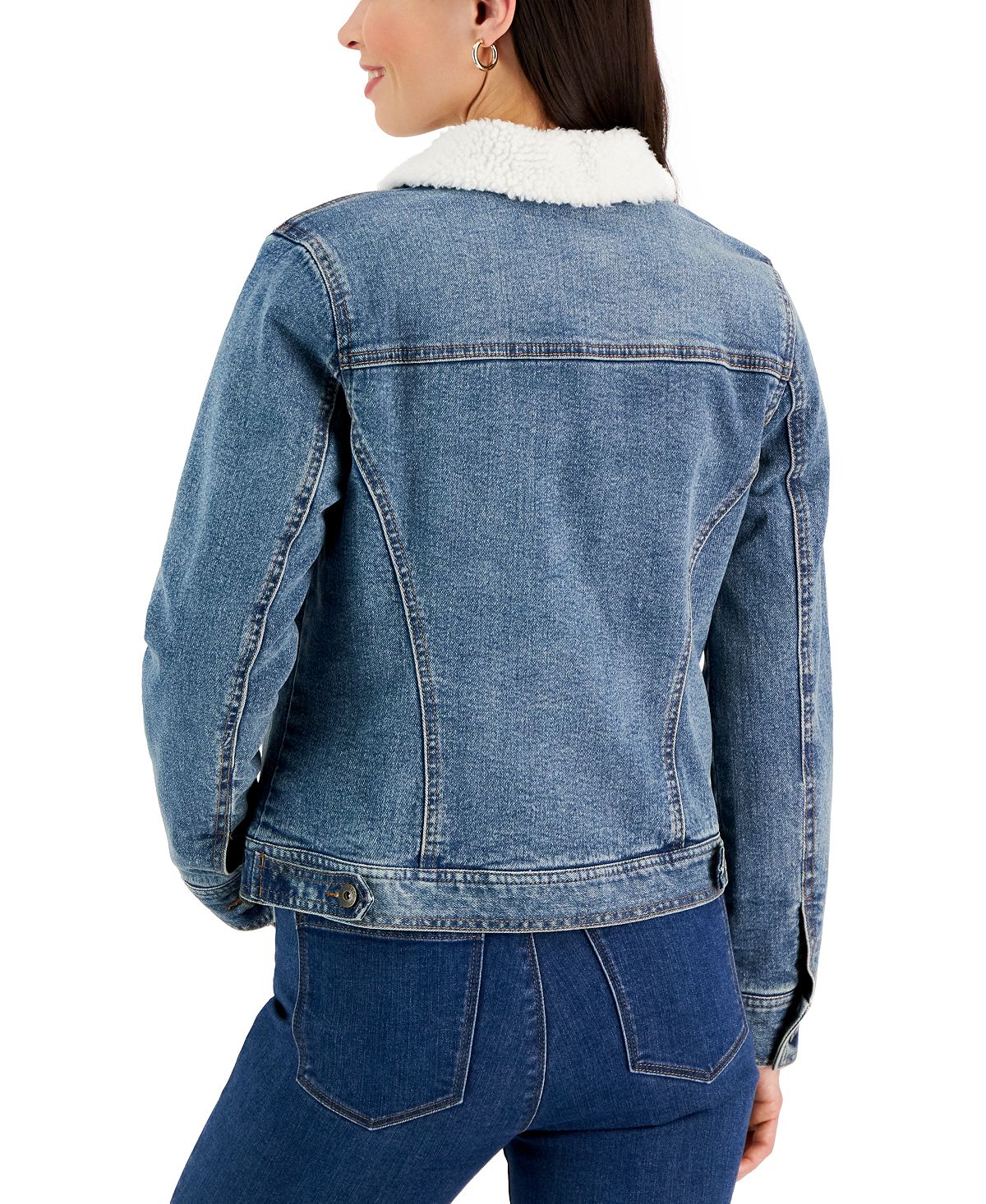 Style & Co Women's Sherpa Collar Jean Jacket Blue Size Medium