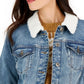 Style & Co Women's Sherpa Collar Jean Jacket Blue Size Medium