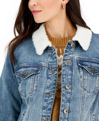 Style & Co Women's Sherpa Collar Jean Jacket Blue Size Medium