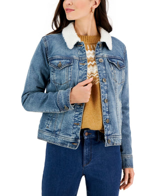 Style & Co Women's Sherpa Collar Jean Jacket Blue Size Medium