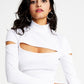 Bar III Women's Ribbed Mock Neck Long Sleeve Cutout Top White Size X-Small
