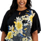 JM Collection Women's Keyhole Neck Floral Top Black Size 1X