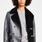 INC International Concepts Men's Classic Fit Faux Shearling Double Breasted Overcoat Gray Size Large