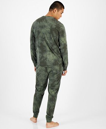 Sun + Stone Men's Tie Dyed Long Sleeve Pajama T-Shirt Green Size Large