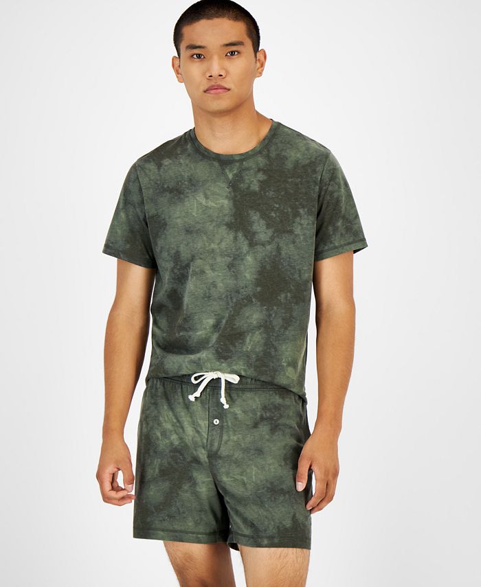 Sun + Stone Men's Scattered Tie Dye Pajama Shorts Green Size Large