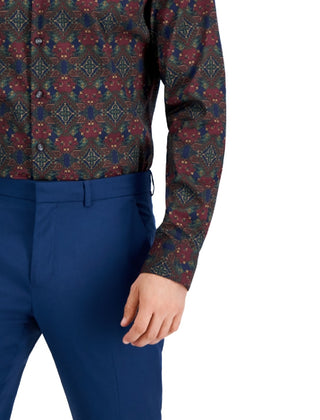 Bar III Men's Slim Fit Performance Stretch Geo Print Dress Shirt Blue Size Medium