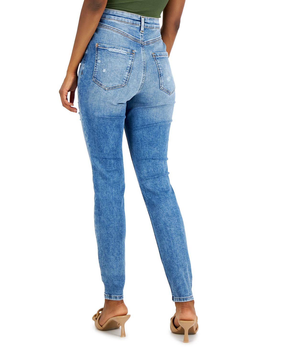 INC International Concepts Women's High Rise Destructed Skinny Jeans Blue Size 0