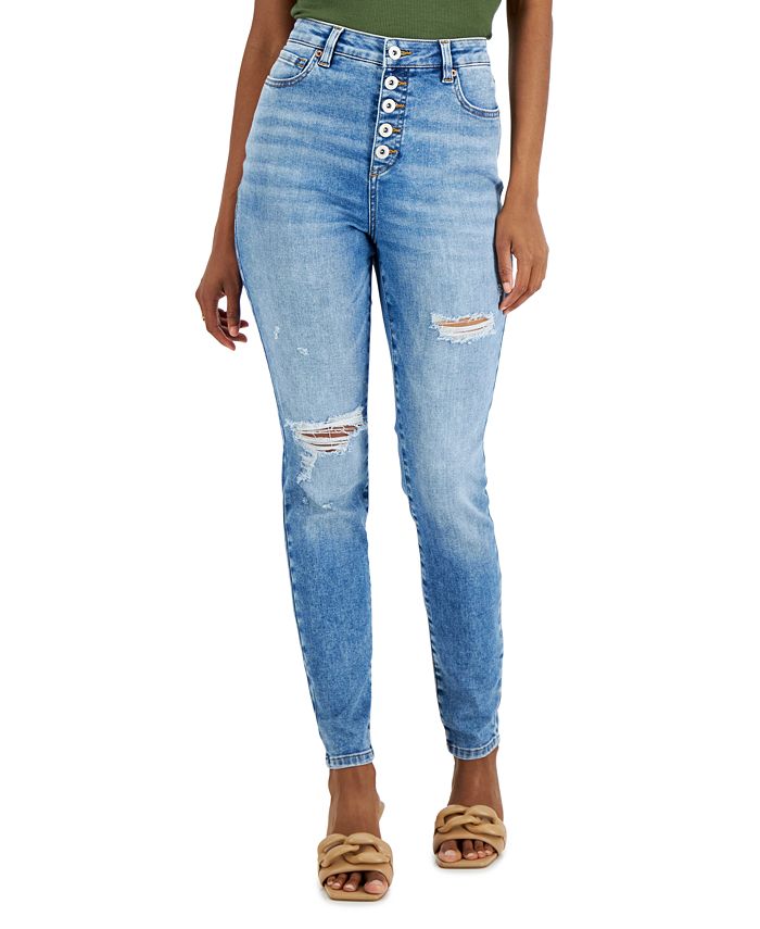 INC International Concepts Women's High Rise Destructed Skinny Jeans Blue Size 4