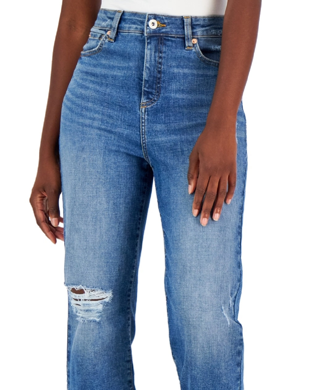 INC International Concepts Women's High Rise Distressed Straight Leg Jeans Blue Size 10