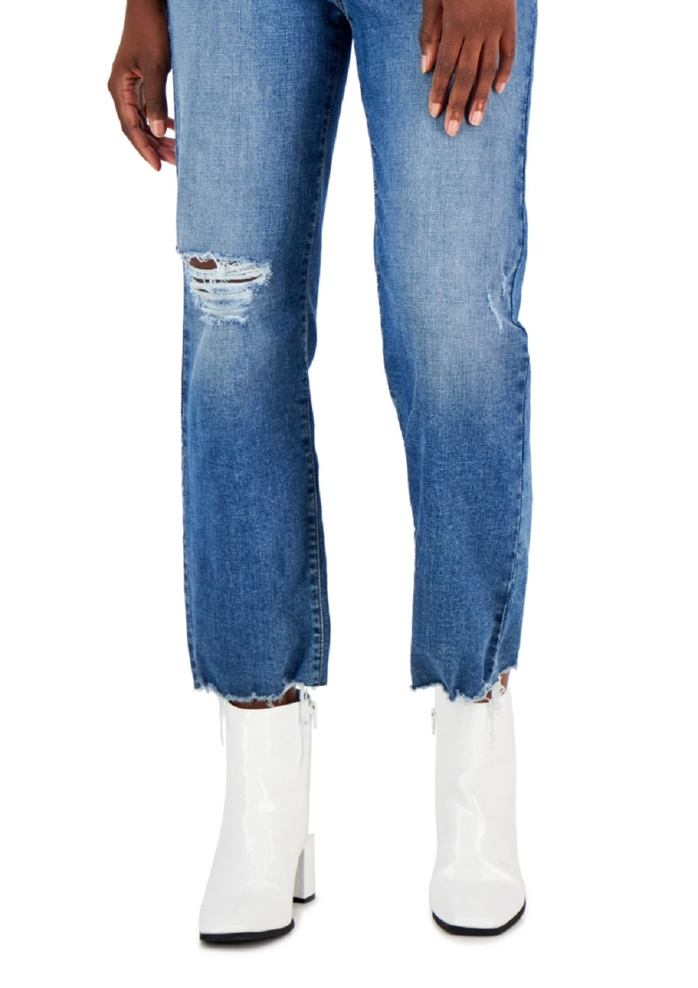 INC International Concepts Women's High Rise Distressed Straight Leg Jeans Blue Size 10