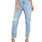 INC International Concepts Women's Mid Rise Ripped Straight Leg Jeans Blue Size 12
