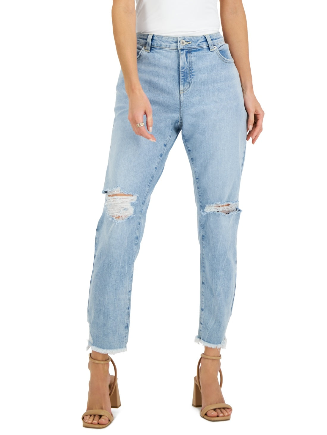 INC International Concepts Women's Mid Rise Ripped Straight Leg Jeans Blue Size 12
