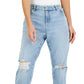 INC International Concepts Women's Mid Rise Ripped Straight Leg Jeans Blue Size 12