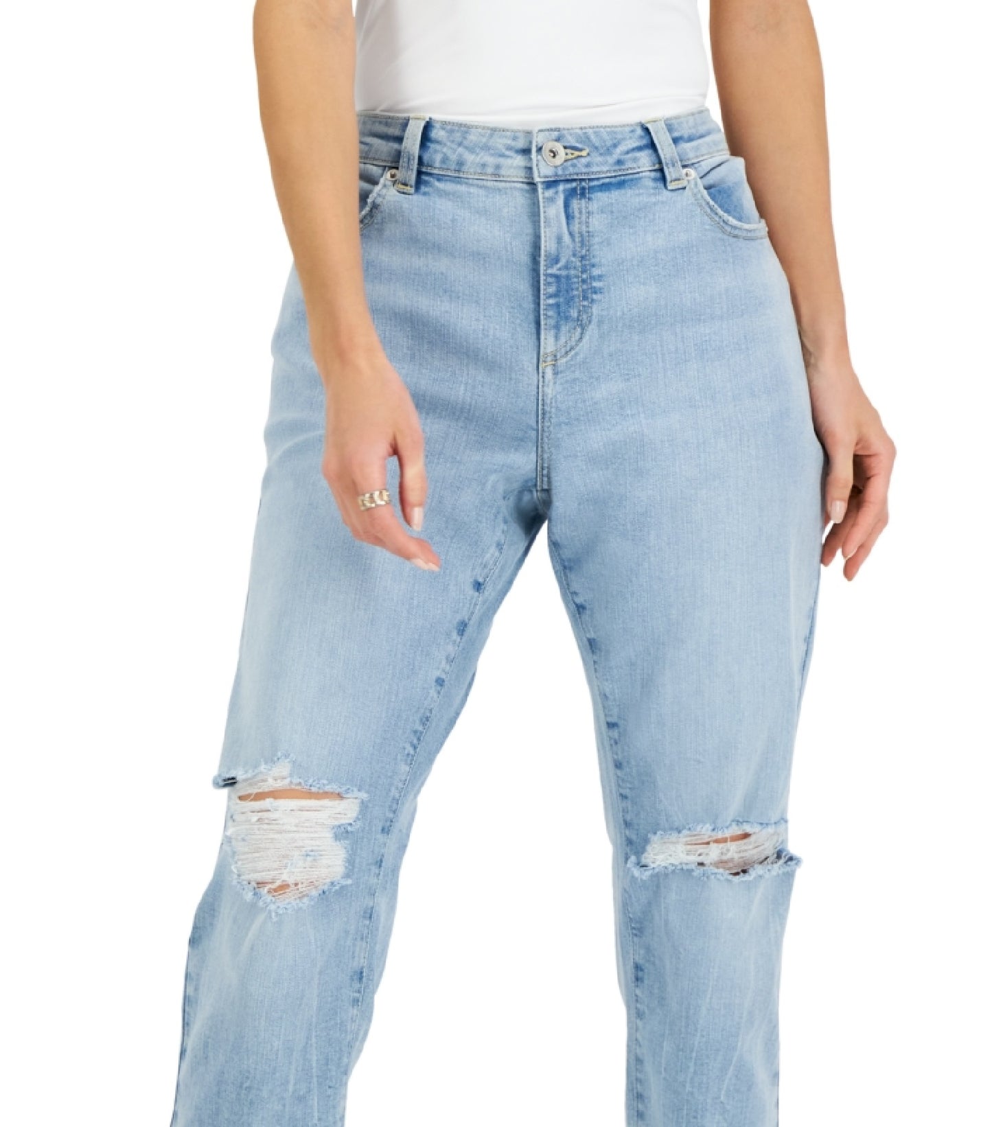 INC International Concepts Women's Mid Rise Ripped Straight Leg Jeans Blue Size 12