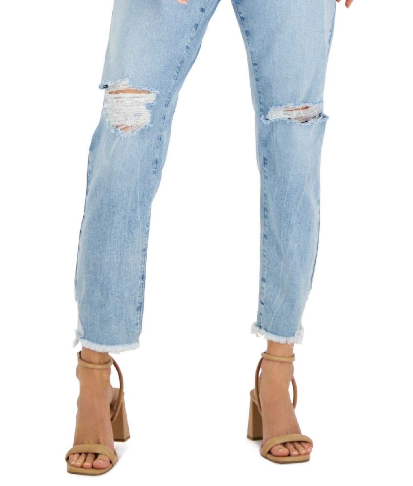 INC International Concepts Women's Mid Rise Ripped Straight Leg Jeans Blue Size 12