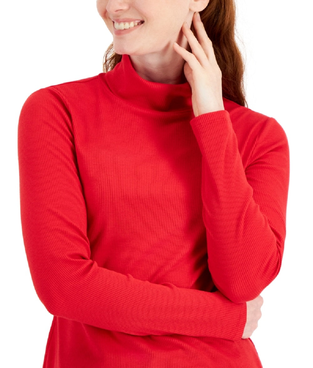 Style & Co Women's Ribbed Turtleneck Top Red Size Small