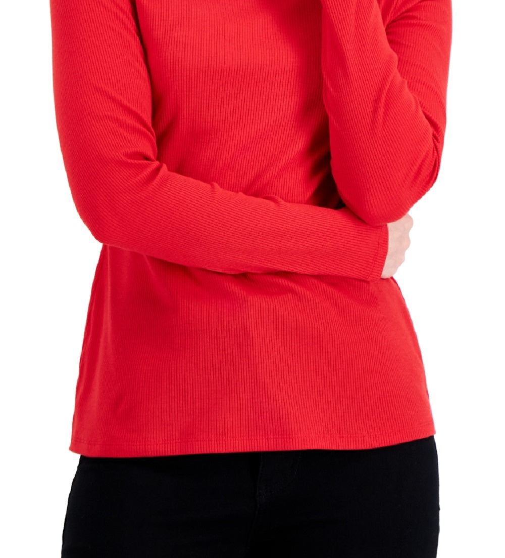 Style & Co Women's Ribbed Turtleneck Top Red Size Small