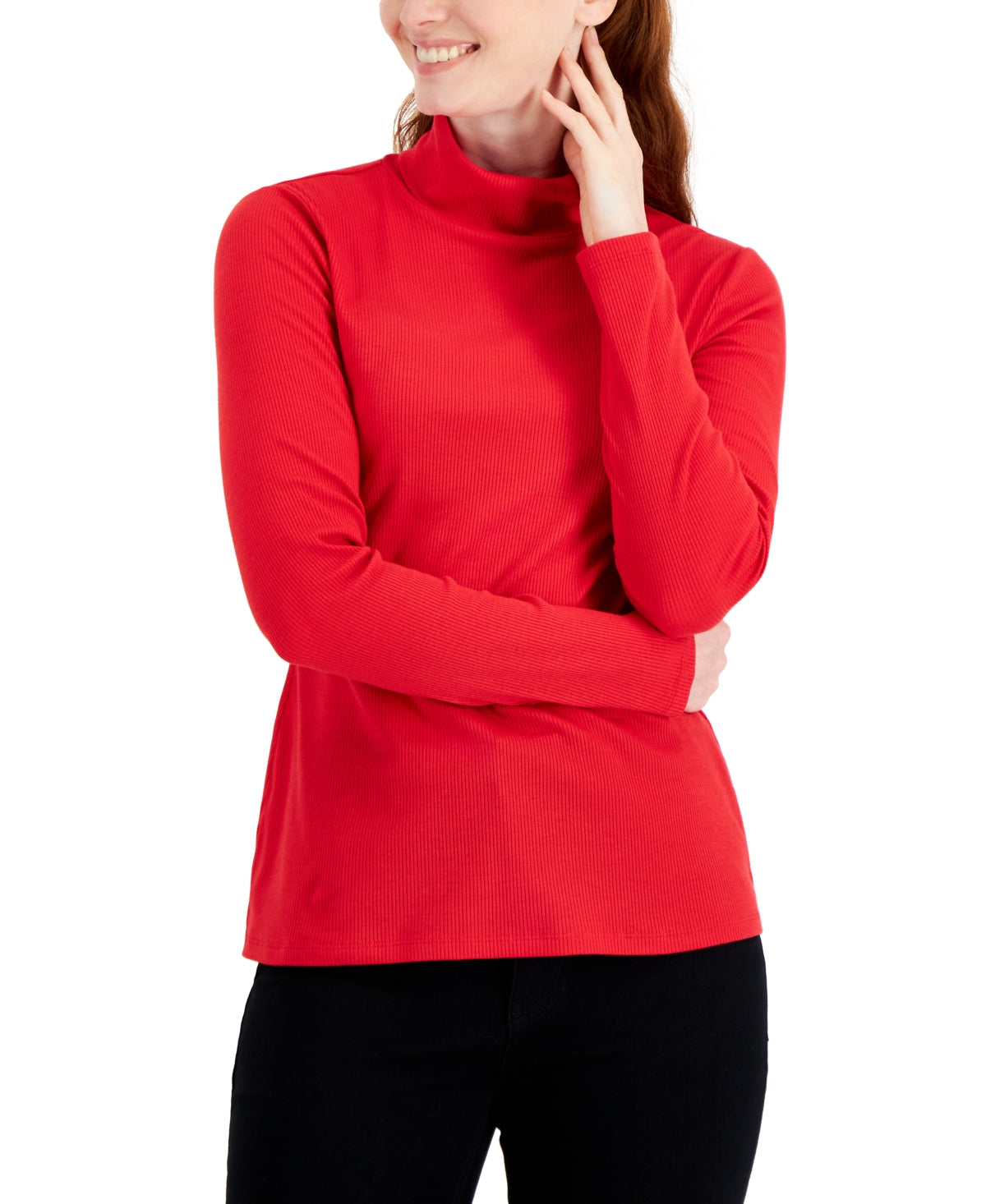 Style & Co Women's Ribbed Turtleneck Top Red Size Small