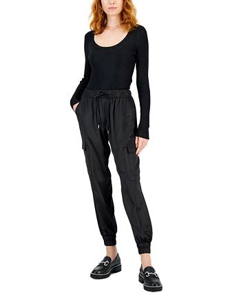 INC International Concepts Women's Foil Scoop Neck Sweater Black Size Small