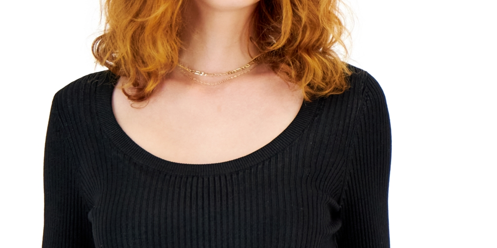 INC International Concepts Women's Foil Scoop Neck Sweater Black Size XX-Large